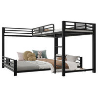 ETAGENBETT 90/200 über 140/200 cm aus Metall in Schwarz, L-Form - Schwarz, Metall (140/200cm) - Flora Grace