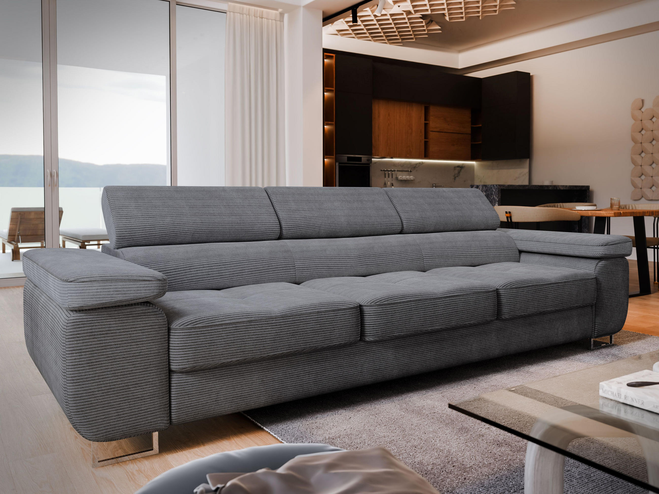 BETTSOFA MOSINE Graphitfarben Kordstoff mit Schlaffunktion - Graphitfarben, Textil (281/87/98cm) - MASSENO