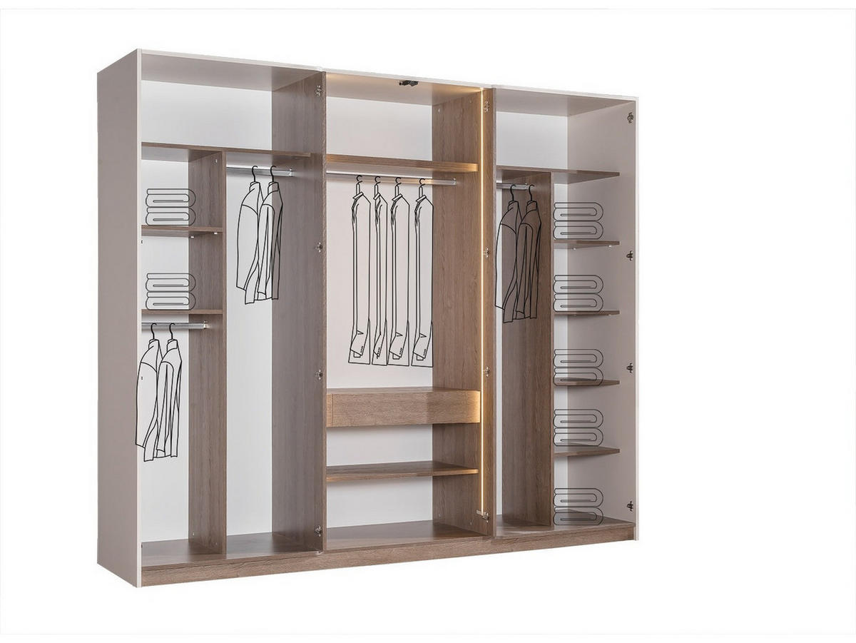 KLEIDERSCHRANK Santo 6 trg. - Beige, Holzwerkstoff (260/225/63cm)