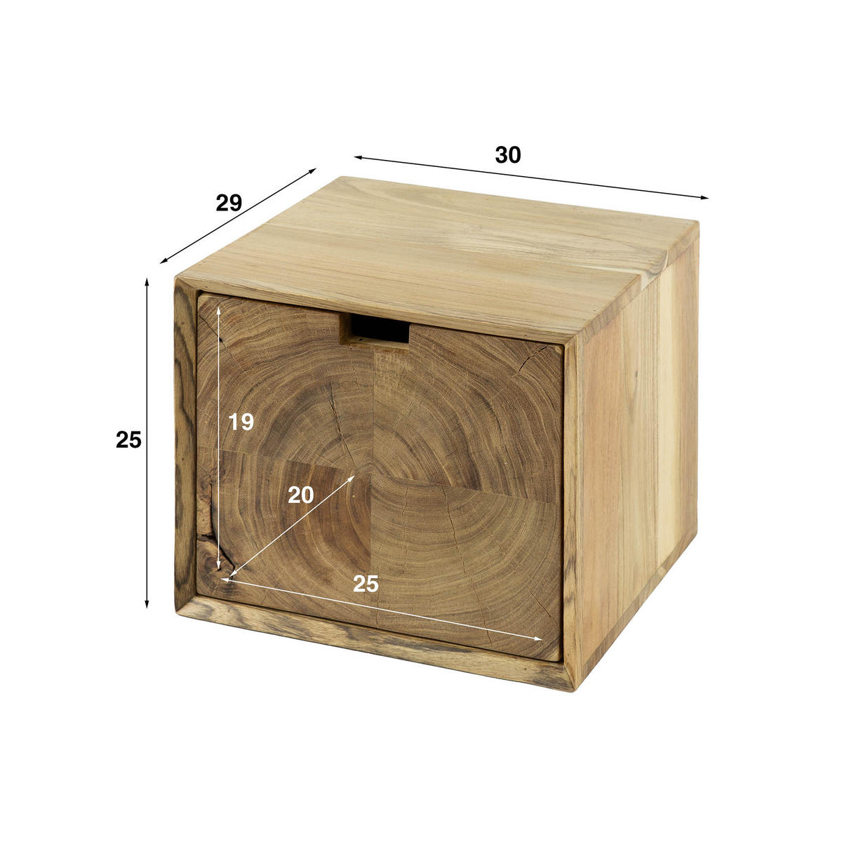 NACHTTISCH Block Braun 29/30/25 cm - Braun, Holz (25/29/30cm) - Hoyz Collection