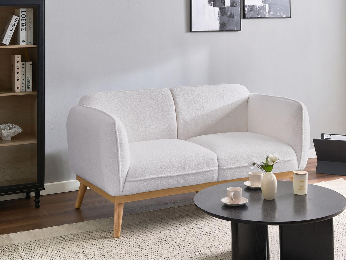 POHOVKA 2-místná Bouclé Bílá Ljung - světle hnědá, textil (160/82/82cm) - Beliani