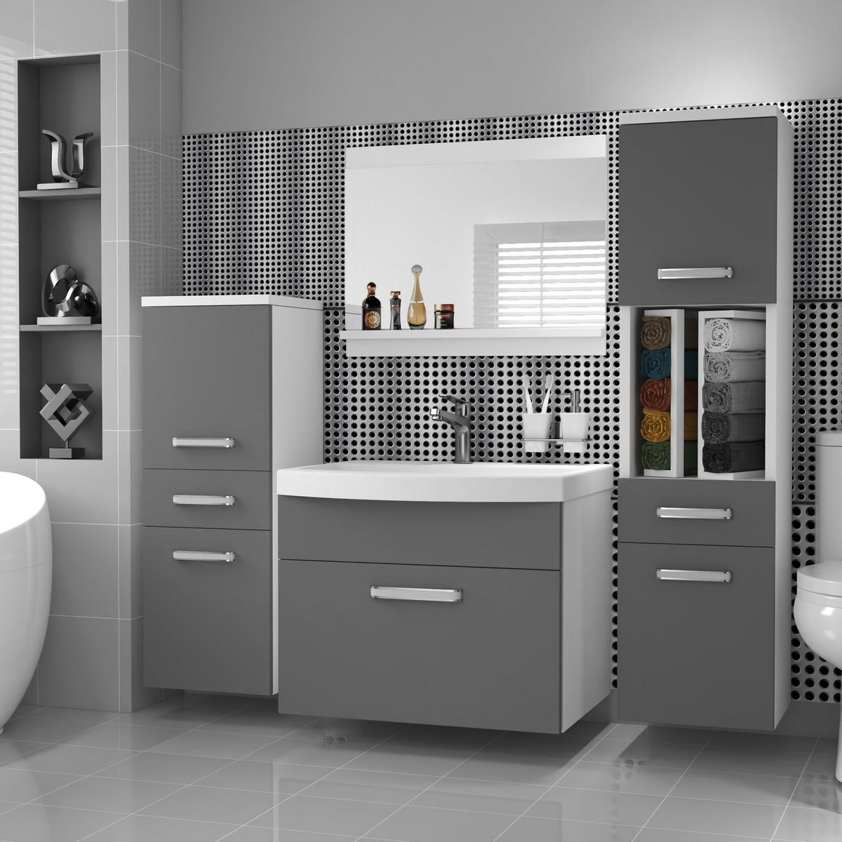 BADMÖBEL Badezimmer SET PRI M5, Grau Matt, 120 cm - Grau, Holz (38.7/113.5/120cm) - B BELINI GROUP