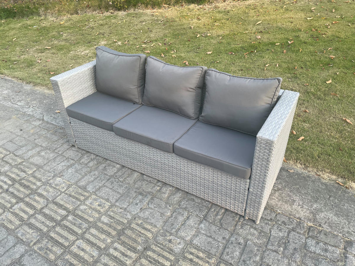 GARTENMÖBEL SET mit höhenverstellbarer Tisch Polyrattan Helles Grau 7-teilige - Hellgrau, Metall - Fimous