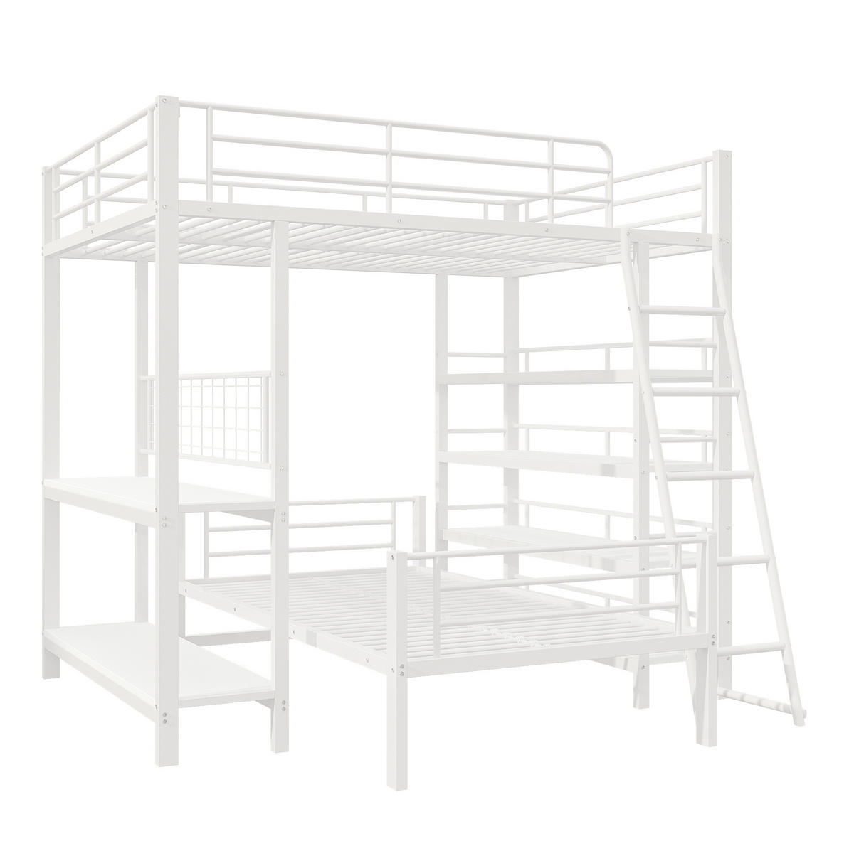 ETAGENBETT 140/200 & 90/200 cm trennbar mit Ablagefächern und Metallrahmen, Weiß - Weiß, Metall (140/200cm) - Redom