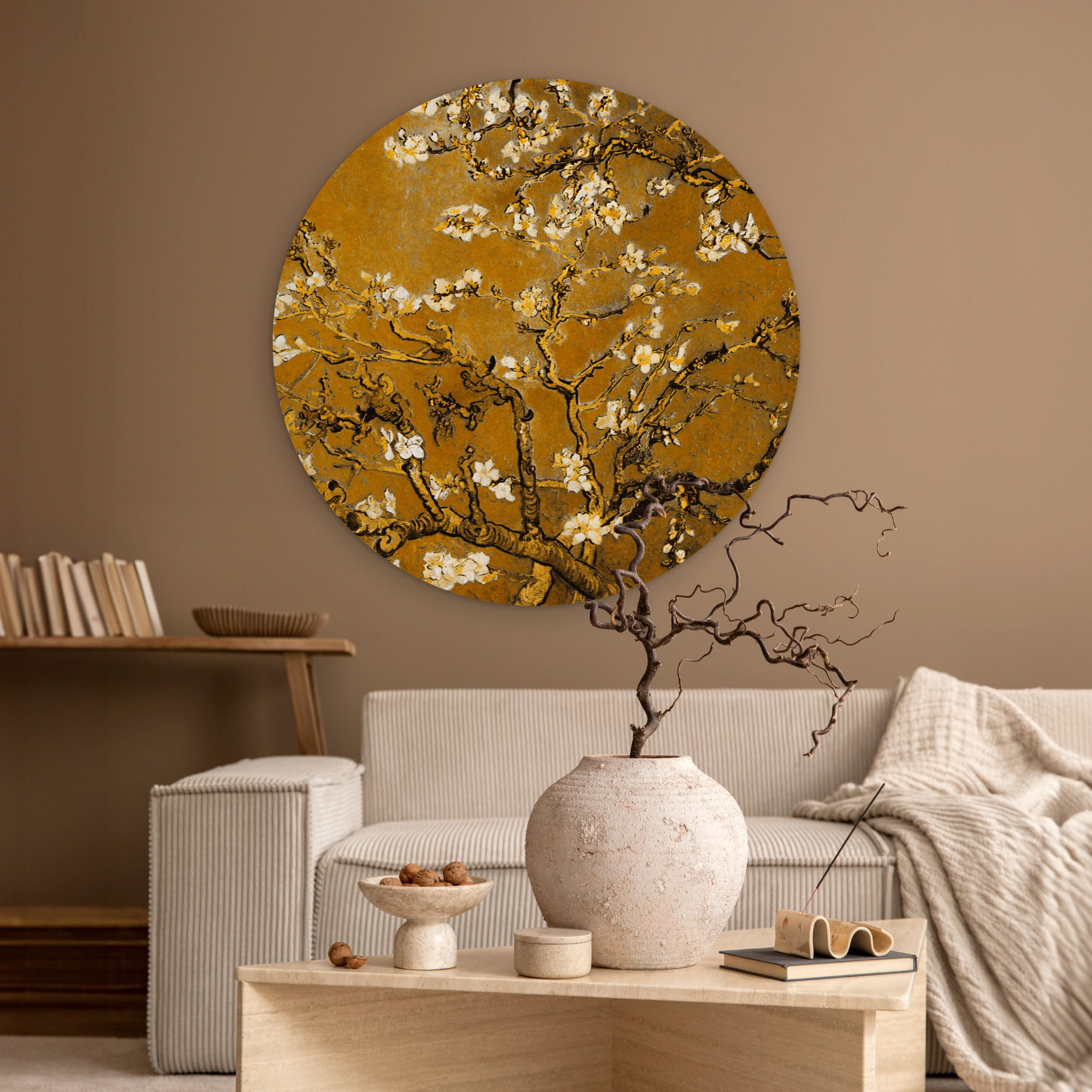 WANDBILD Mandelblüte - Kunst - Van Gogh - Gold 90x90 cm - Wengefarben, Kunststoff (90/90cm) - MuchoWow