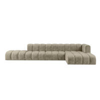 ECKSOFA Modulares In L-Form Mit Hocker, Velvet-Stoff Riviera, Beige, Rechts, GRAND - Beige, Holz (386/179cm) - Kaiser Möbel