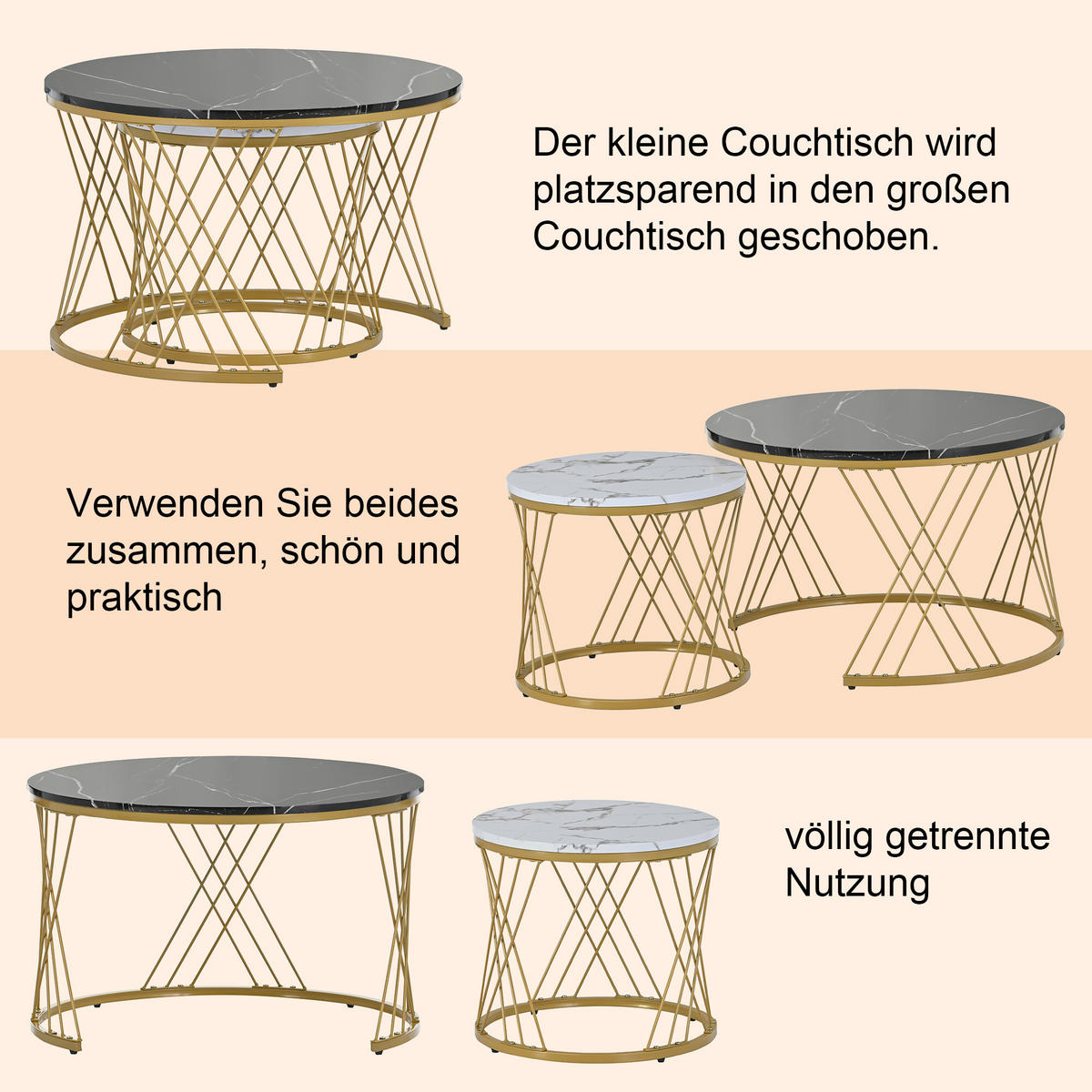 COUCHTISCH-SET 2er-Set Schwarz und Weiß - Schwarz, Holzwerkstoff (70/70/45cm) - Urban Meuble