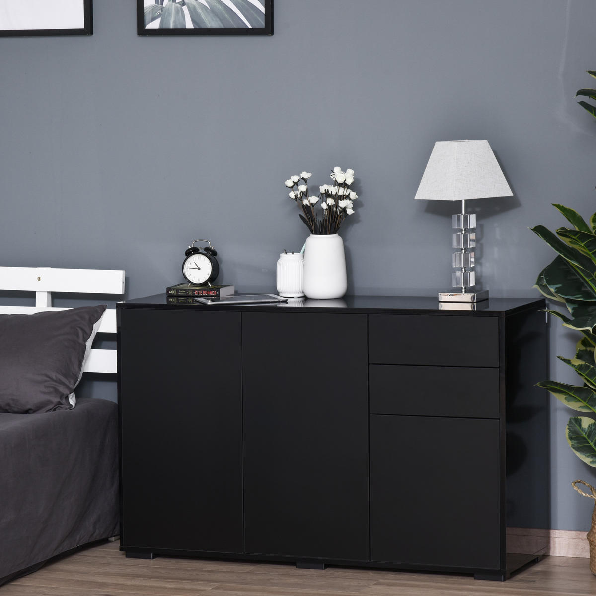 SIDEBOARD Schwarz, 3 Türen, 2 Schubladen, 117/36/74 cm - Schwarz, Holz (117/74/36cm) - PANGIVO