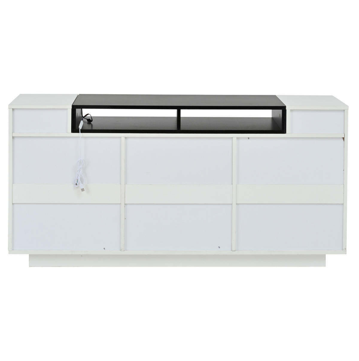 SIDEBOARD 140/40/68 cm in Weiß/Schwarz mit LED-Beleuchtung und 3 Schubladen - Weiß, Holzwerkstoff (140/68/40cm) - Flora Grace