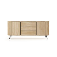 SIDEBOARD LOVI 196 cm Eiche Cremona - mit Schiebetüren und Riffel-Front - Eichefarben/Schwarz, Holz/Holzwerkstoff (196/82/40cm) - Ravio
