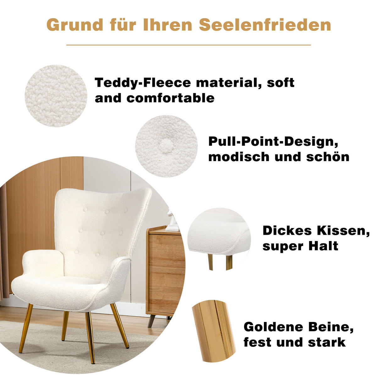 OHRENSESSEL mit Hocker - Weiß, Metall (47/99.5/68cm)