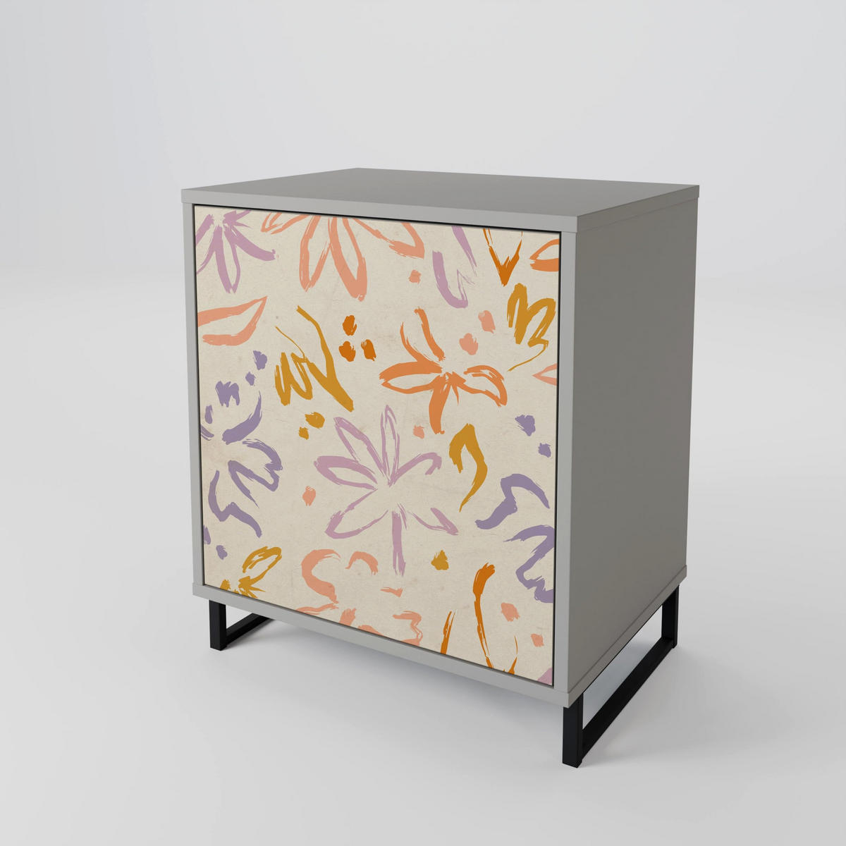 SIDEBOARD SPRING WHIMSY, Grau, 57,5x42x70,5 cm, Schwarze Metall-Sternfüße - Multicolor/Schwarz, Holzwerkstoff/Metall (57.5/70.5/42cm) - SpaceRebels