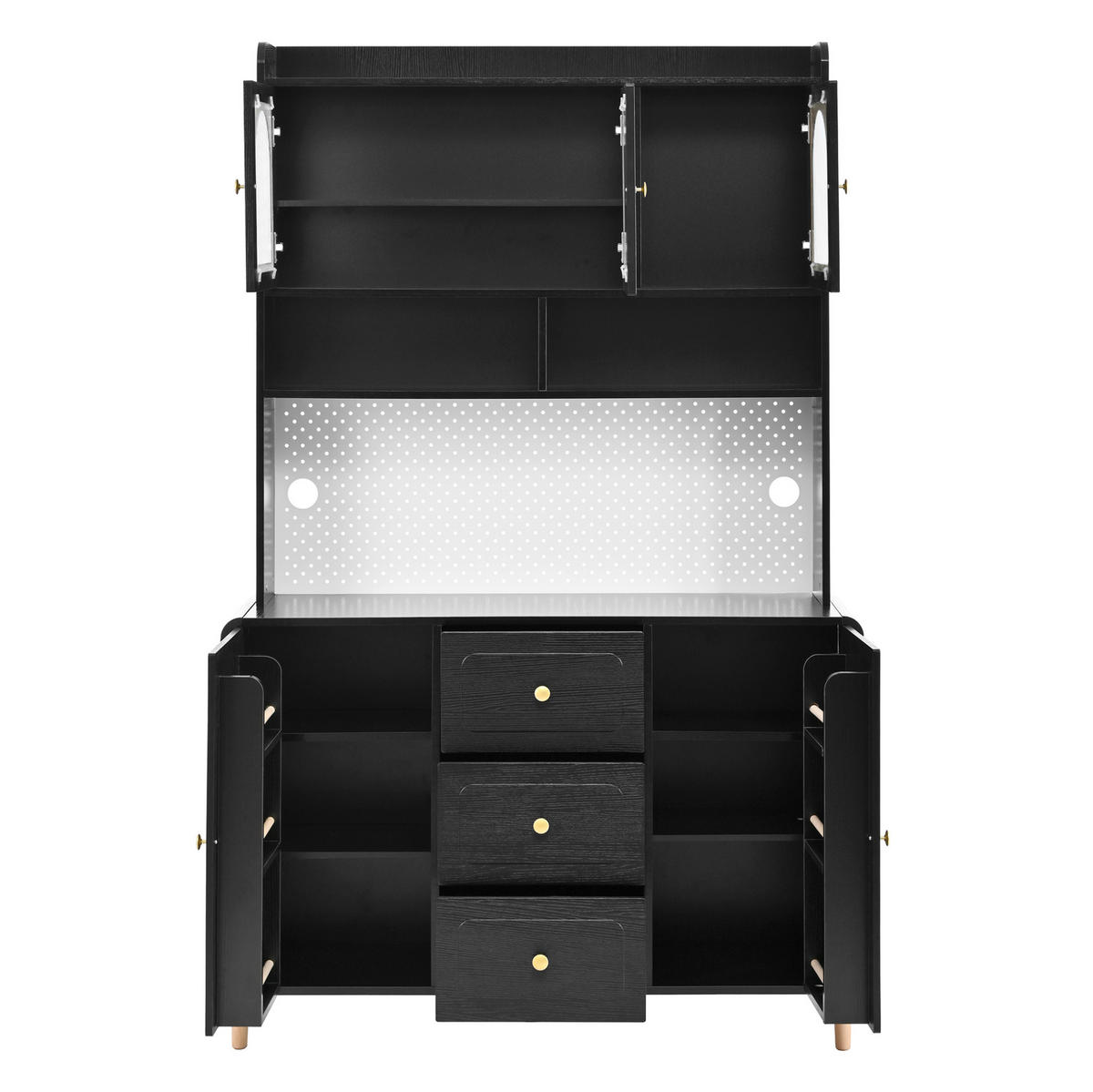 BUFFET 120/40/190 cm aus MDF mit Lochplatte und 3 Schubladen Schwarz - Schwarz, Holzwerkstoff (120/190/40cm) - Modenvie
