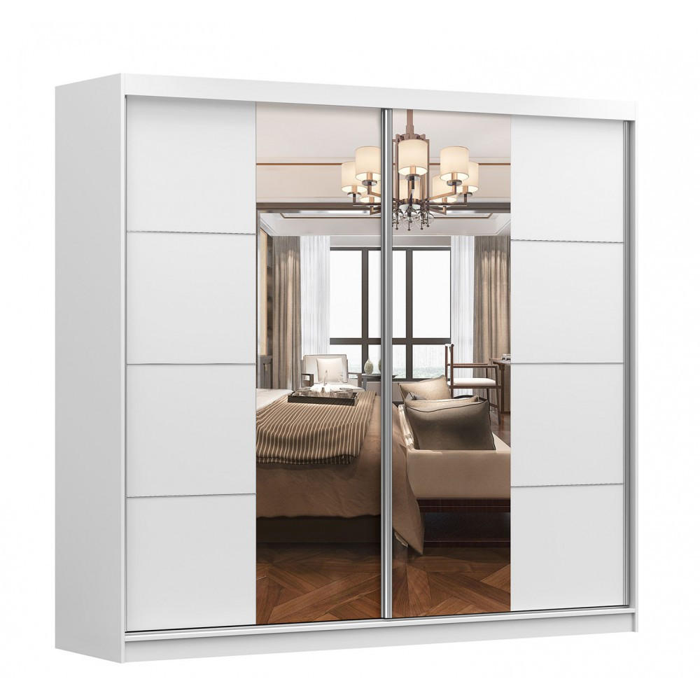 SCHWEBETÜRENSCHRANK Multi 38 Weiß/Weiß + Spiegel 233 cm - Alufarben/Weiß, Glas/Holzwerkstoff (233/218/61cm) - imoebel24