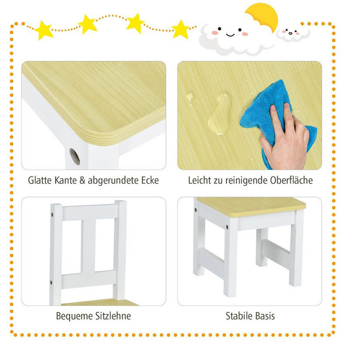 KINDERSITZGRUPPE mit Stauraum natur(4-tlg) - Naturfarben, Holzwerkstoff (70/51/48cm) - COSTWAY