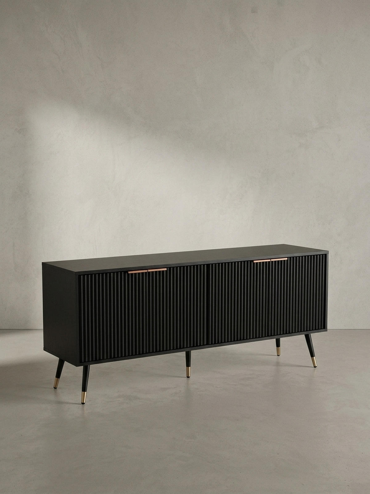 LOWBOARD Schwarz Eiche-Dekor Modern Stil 150x60x39 cm mit Türen - Schwarz, Holzwerkstoff/Metall (150/60/39cm) - KADIMA DESIGN