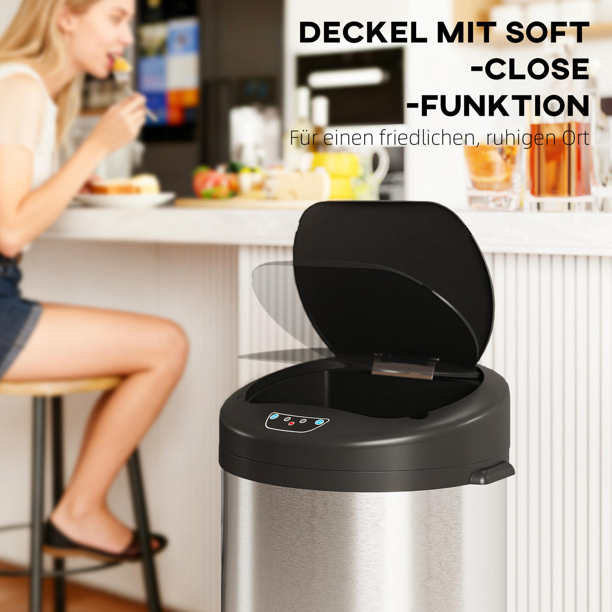 SENSOR-MÜLLEIMER Edelstahl Kunststoff Silber - Silberfarben, Metall (30/78.5/32cm) - HOMCOM