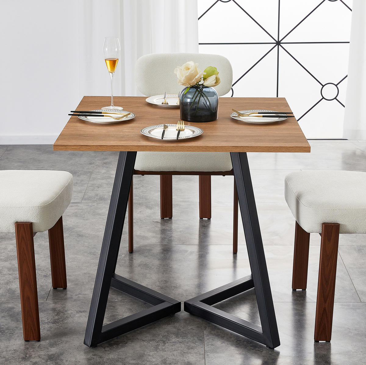ESSTISCH 80/80/75 cm aus Holz und Metall, multifunktional für 4 Personen, Schwarz/Braun - Schwarz, Holzwerkstoff (80/80/75cm) - Redom