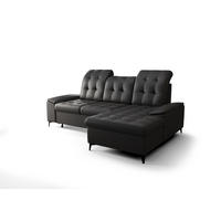 ECKSOFA KONGO RBN18, Eckcouch in L-Form mit Schlaffunktion, Farbe: Schwarz, Kunstleder, Ottomane Rechts - Schwarz, Textil (257/172cm) - O-Sofa
