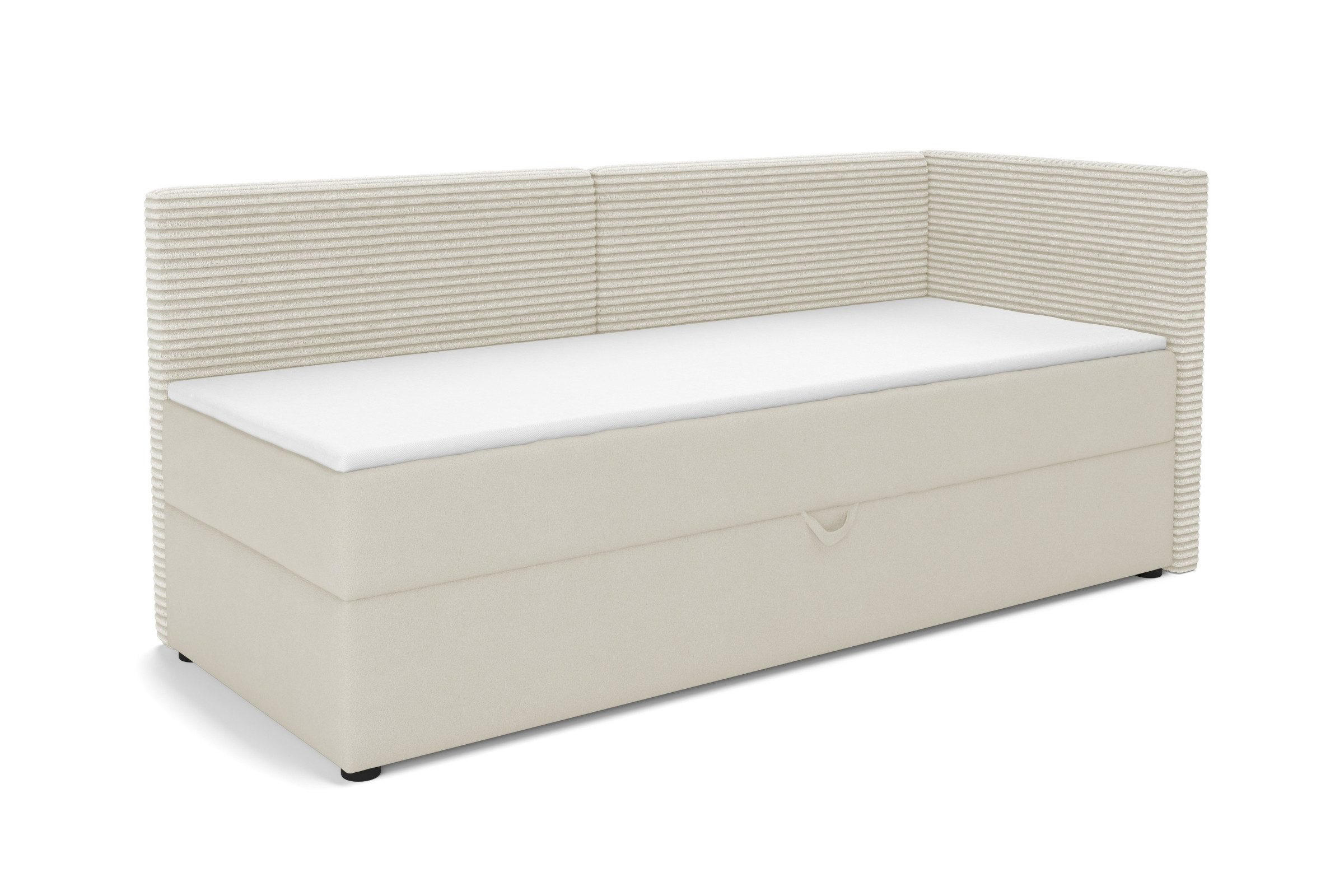 BOXBETT MILA 100/200 in Cord/Velours Ecru H3 rechts - Ecru, Holz/Holzwerkstoff (100/200cm) - Deine Möbel 24