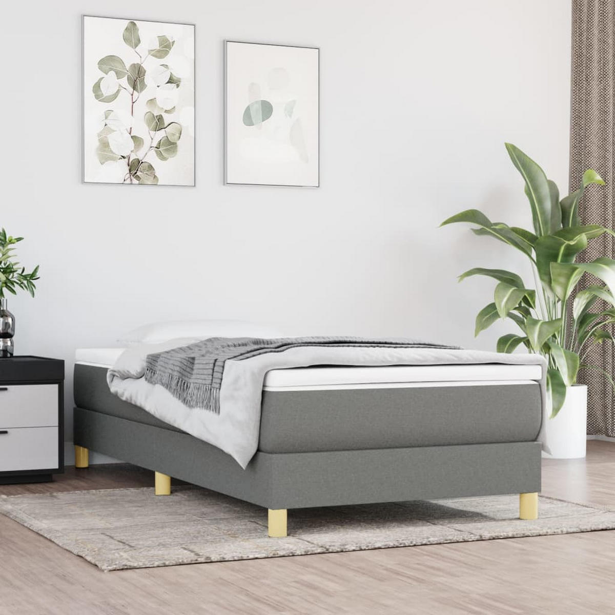 BOXSPRINGBETTGESTELL Dunkelgrau 100/200 Cm Stoff - Grau, Textil (100/200cm) - vidaXL