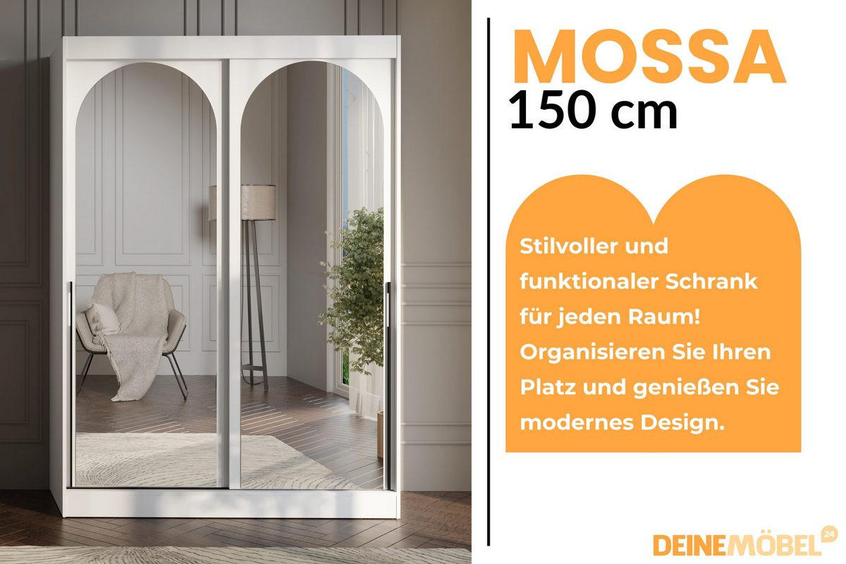 SCHIEBETÜRENSCHRANK MOSSA 150 / 215 / 65 cm in Weiß / Schwarz - Schwarz/Weiß, Holzwerkstoff (150/215/65cm) - Deine Möbel 24