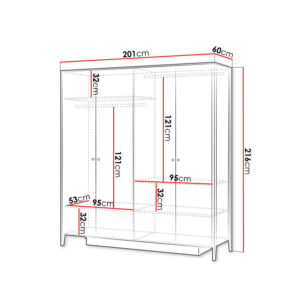 Thumbnail - Mirjan24 Kleiderschrank, Eiche, Holzwerkstoff, Rechteckig, 201x216x60 cm, Schlafzimmer, Kleiderschränke, Drehtürenschrän...