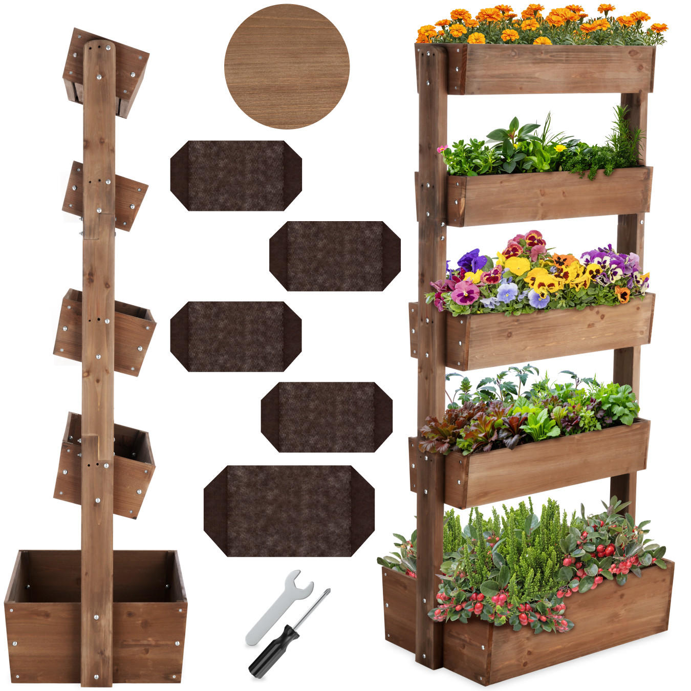 VERTIKALBEET Flora,inklusive Pflanzvlies, 81 x 52 x 180 cm,braun - Braun, Holz (81/180/52cm) - tectake
