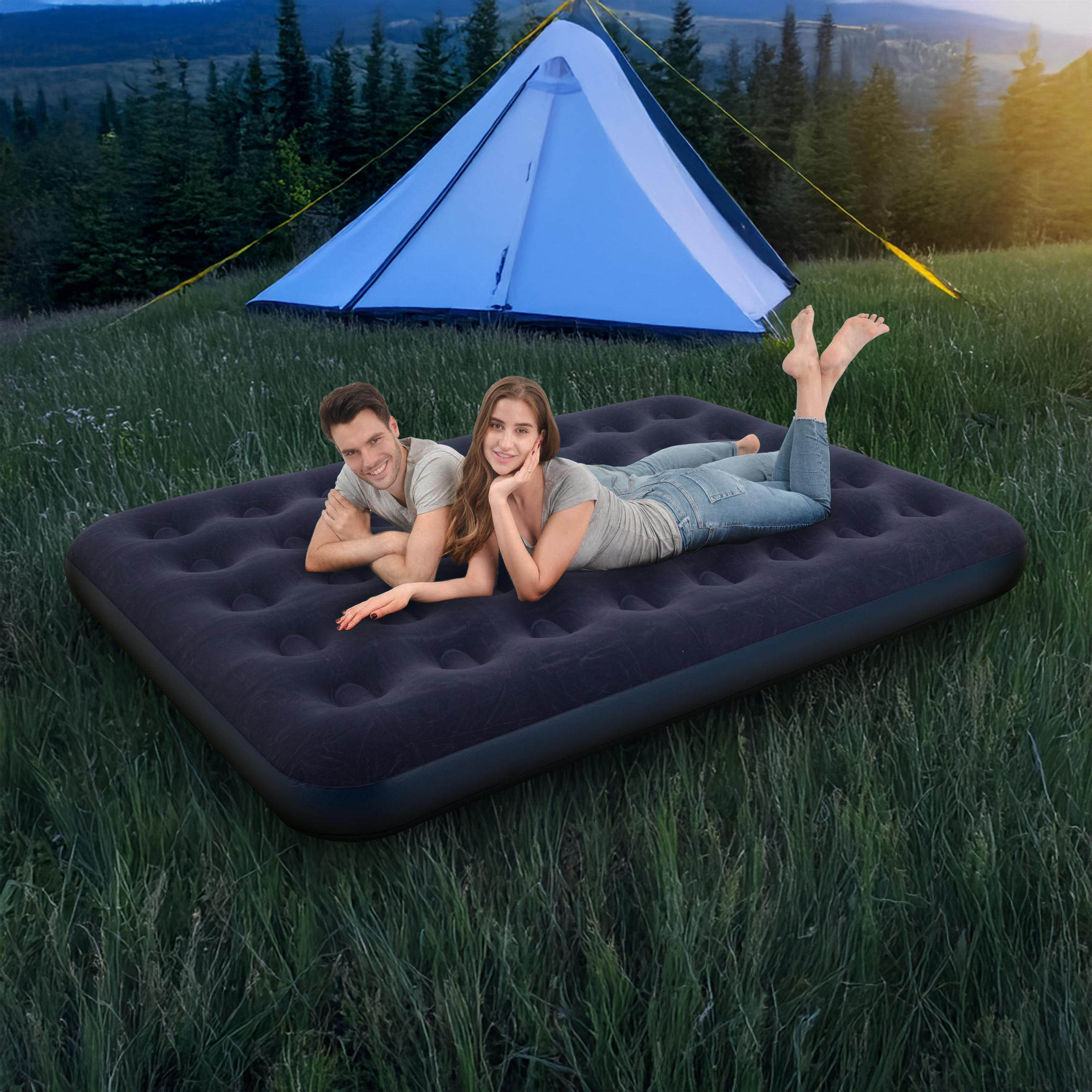 LUFTBETT Luftmatratze Camping 2 Personen 191x137x22cm blau aufblasbar ohne Pumpe - Blau, Kunststoff (137/191cm) - Avenli