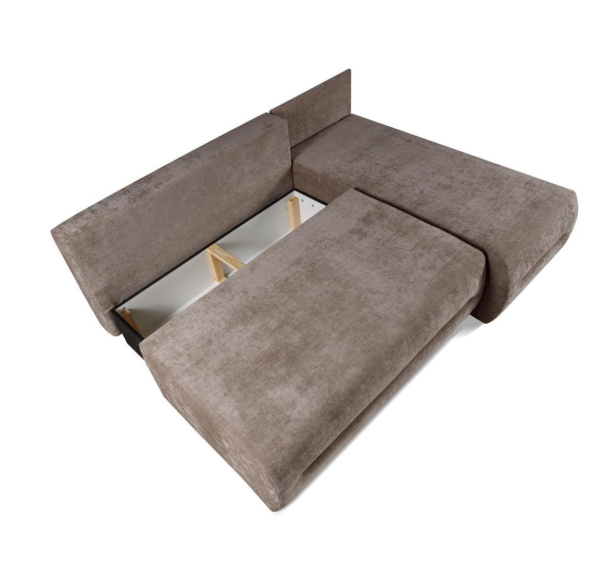 ECKSOFA mit Schlaffunktion LOFER - Chenille-Stoff Taupe - Rechtsseitig - Taupe, Textil (206/155cm) - Bettso
