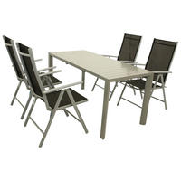 GARTEN-GARNITUR Sunderland - 5-teilige Garten-Essgruppe (4x Stapelsessel mit Aluminiumgestell, Bespannung Textillehne schwarz, Ausziehtisch - Schwarz, Metall - TPFGarden