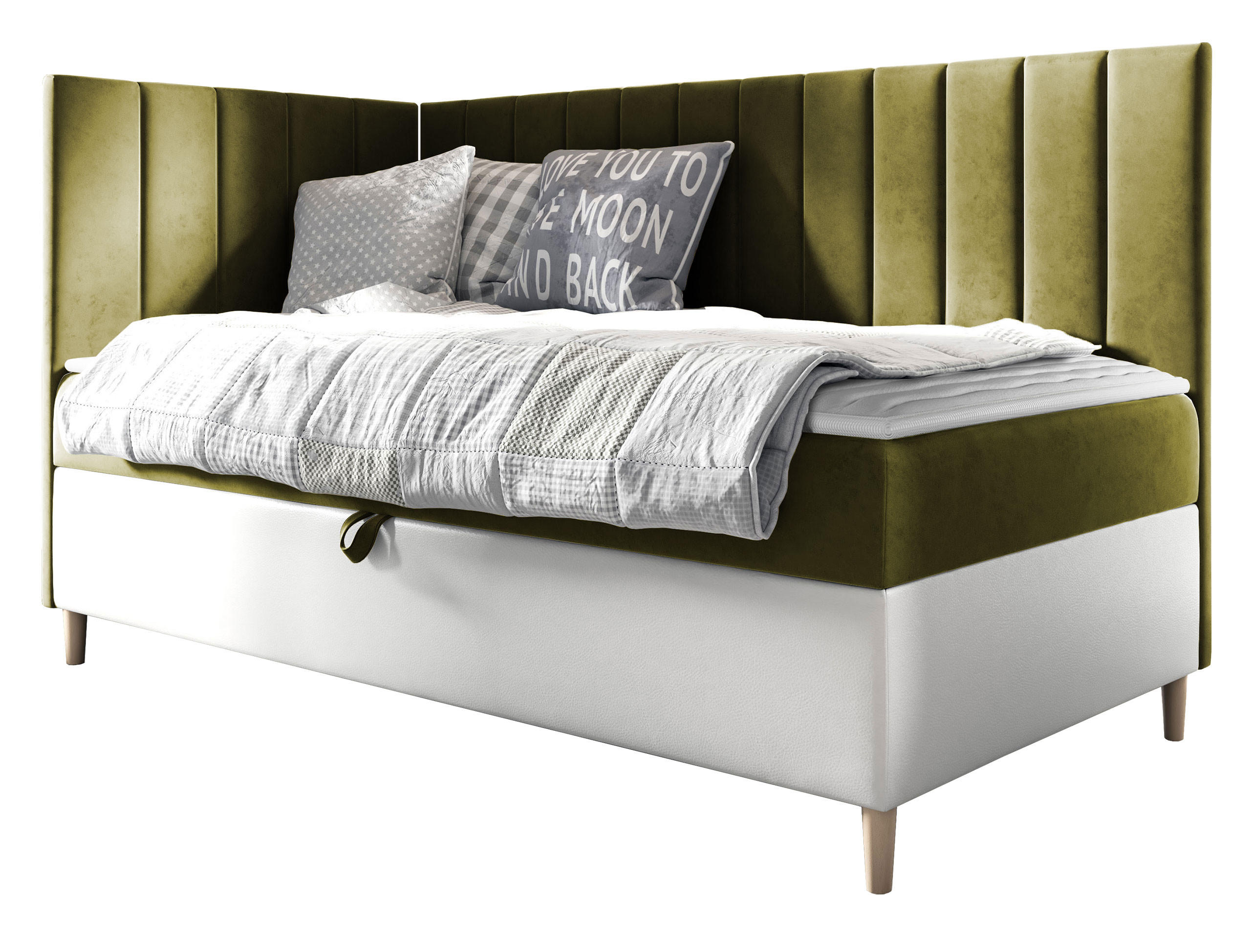 BOXBETT Maja Junior 3, Seite zum Öffnen des Bettkastens: Links - Weiß/Grün, Holz (80/200cm) - MIRJAN24