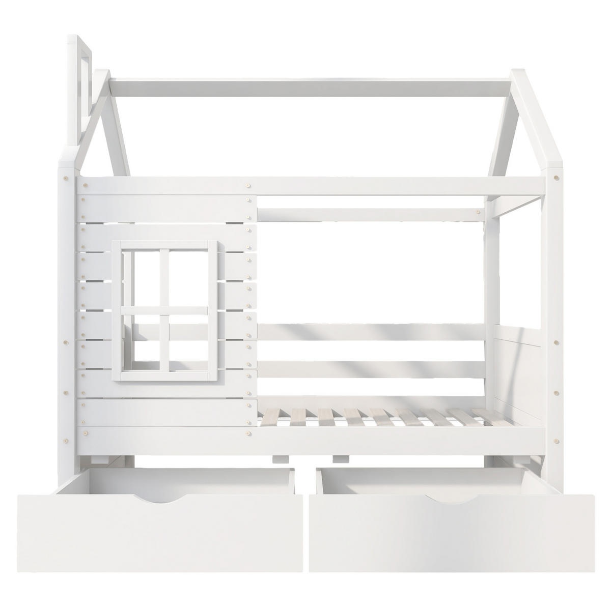 KINDERBETT 80/160 cm mit Rausfallschutz, Fenstern und 2 Bettkästen aus Kiefer Massivholz, Weiß - Weiß, Holzwerkstoff (80/160cm) - Redom