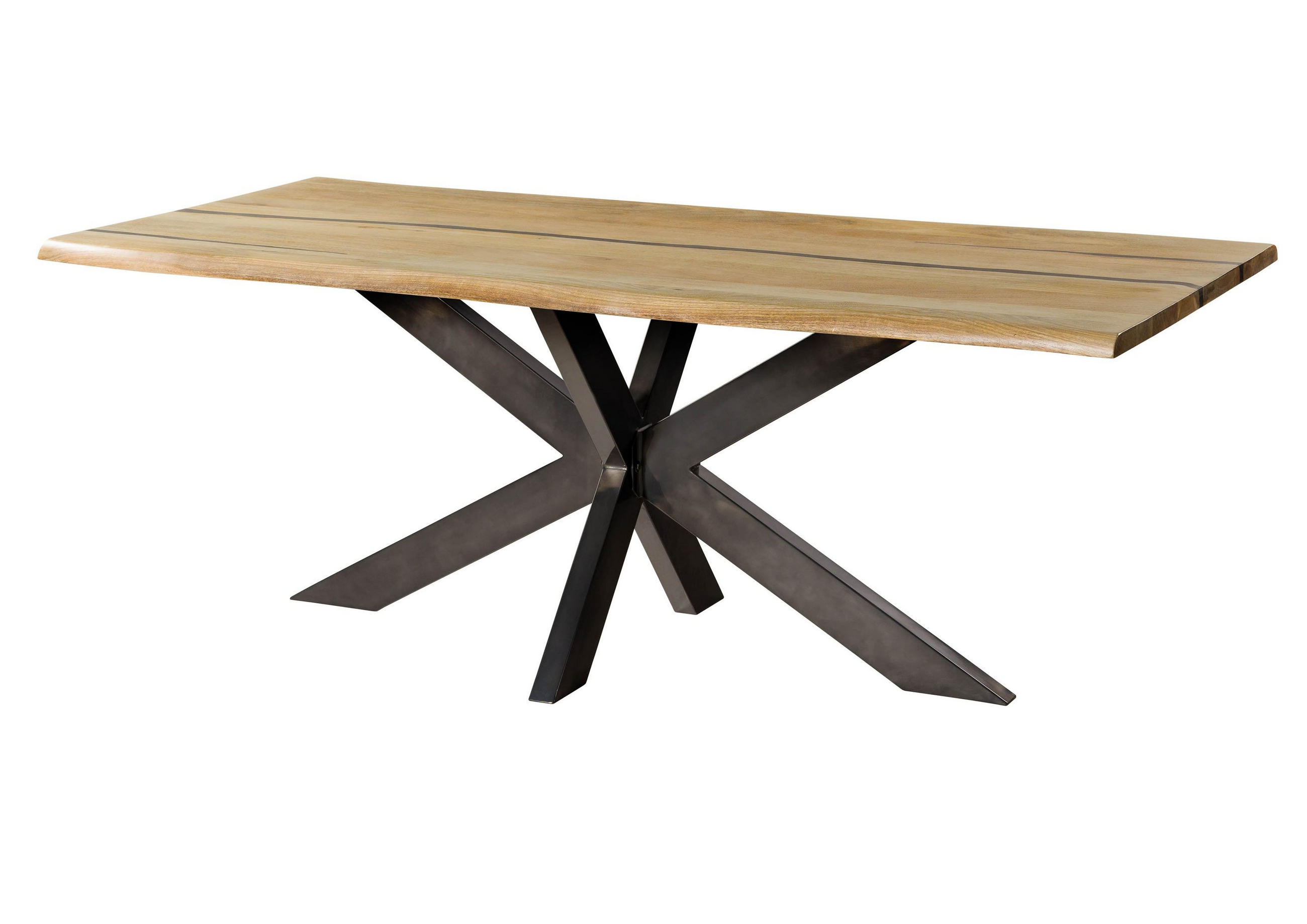 BAUMTISCH Mango 240x100x74 natur lackiert / Epoxid schwarz, Kreuzgestell anthrazit glänzend EPOXY - Naturfarben, Holz (240/100/74cm) - Massivmoebel24