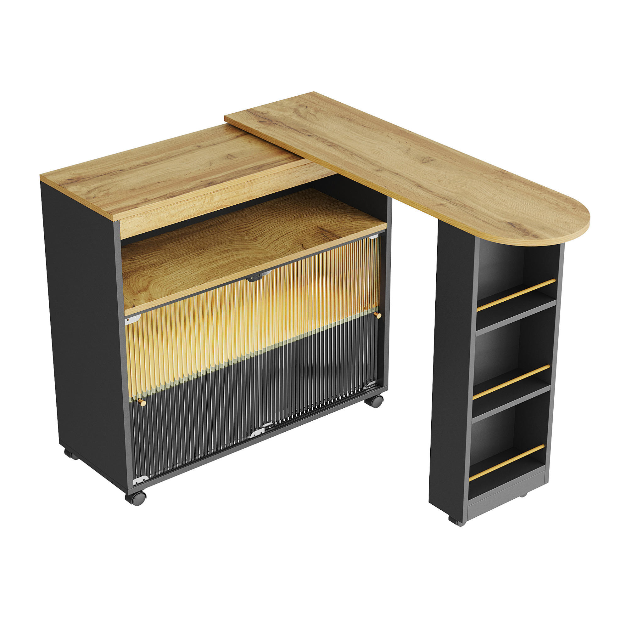 BARTISCH 138/39/105 cm schwarz mit Stauraum und LED-Beleuchtung - Schwarz, Holzwerkstoff (39/204/105cm) - OKWISH