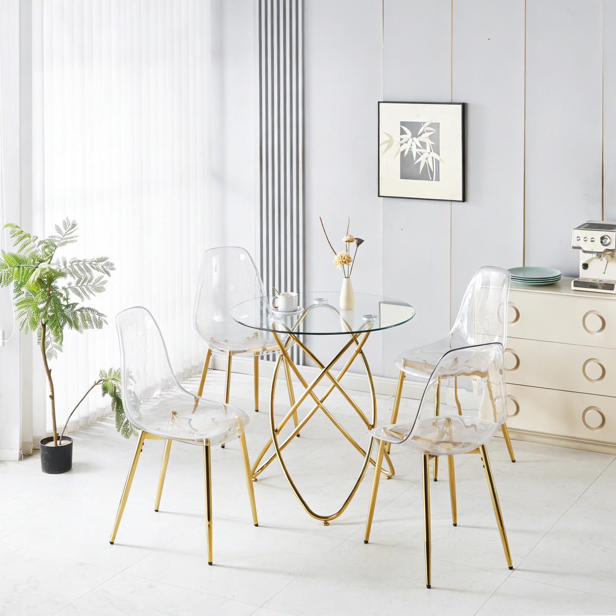 ESSGRUPPE DE-39336 5-teilig, mit 4 Samtstühlen Gold - Goldfarben, Metall (80/75/80cm) - ComfortXL
