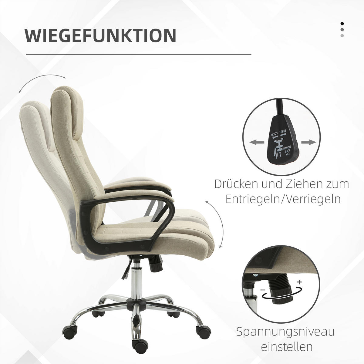 BÜROSTUHL mit Wippenfunktion 62 x 76 x 110-119 cm Beige - Beige, Kunststoff (62/119/76cm) - Vinsetto