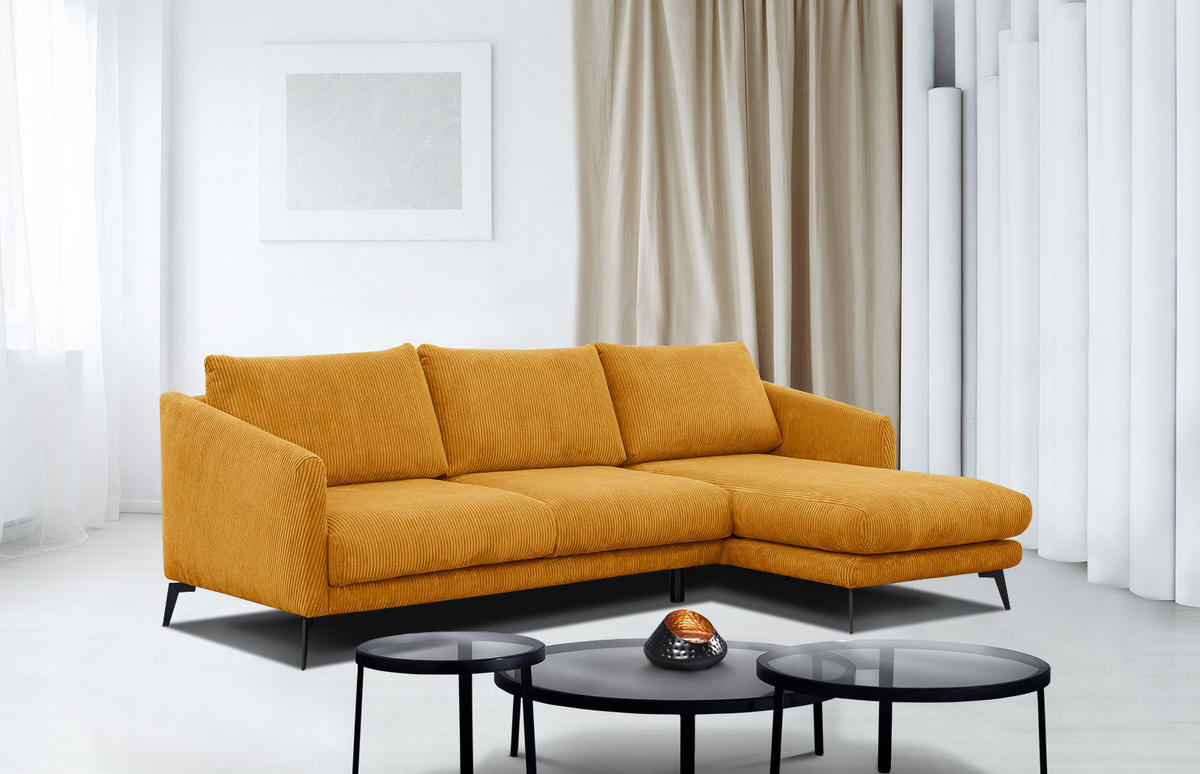 ECKSOFA VILT 4-Sitzer, honig - Schwarz/Honig, Holzwerkstoff/Textil (255/156cm) - Courtois Laville
