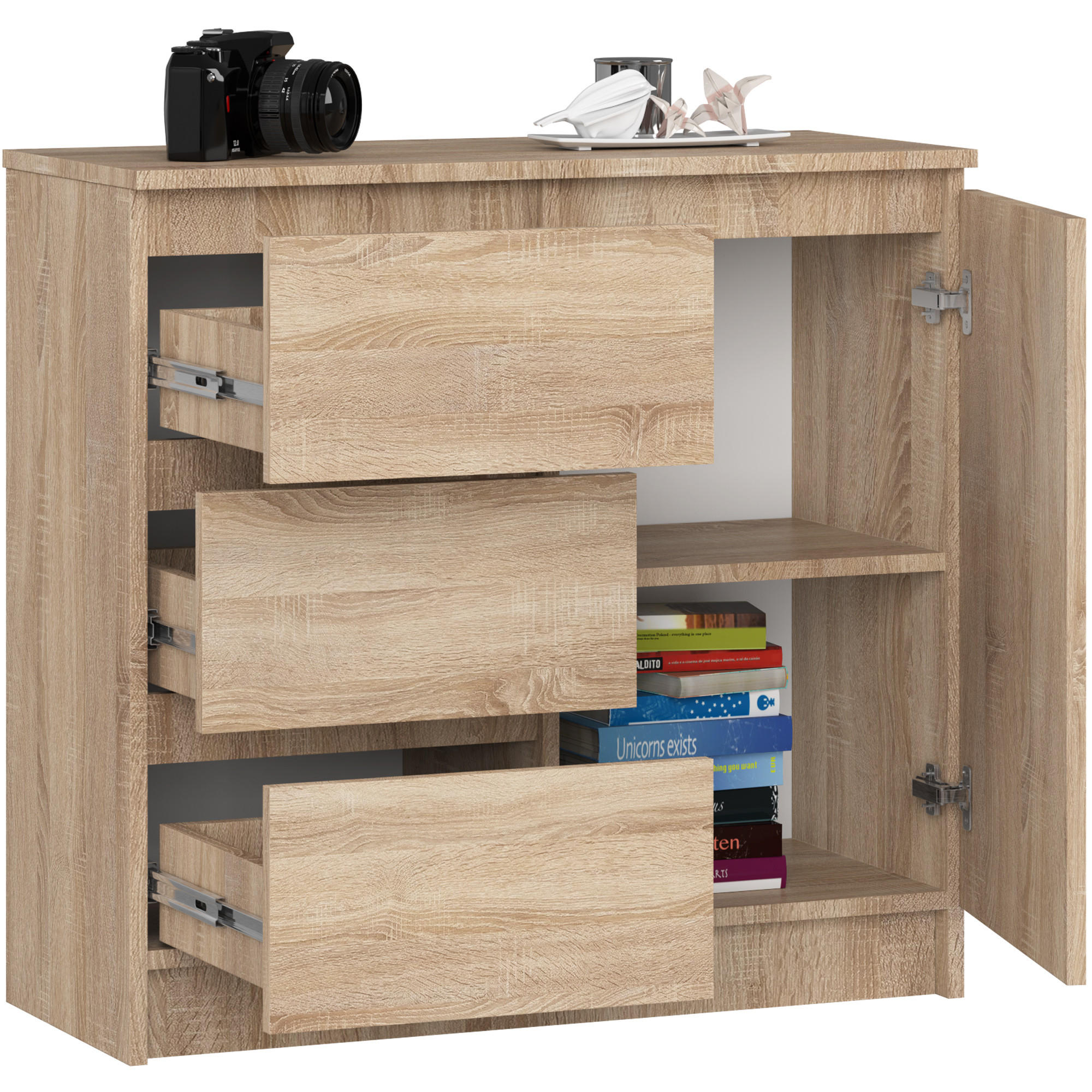 KOMMODE Sonoma-Eiche 35x80x77 cm - Sonoma Eiche, Holzwerkstoff (80/77/35cm) - Akord