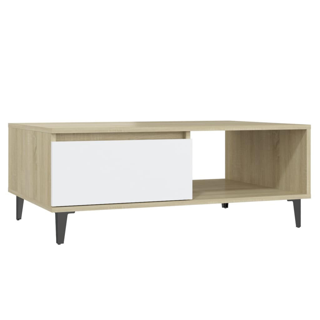 COUCHTISCH Weiß und Sonoma-Eiche 90x60x35 cm Holzwerkstoff - Weiß/Sonoma Eiche, Holzwerkstoff (60/90/35cm) - furnicato