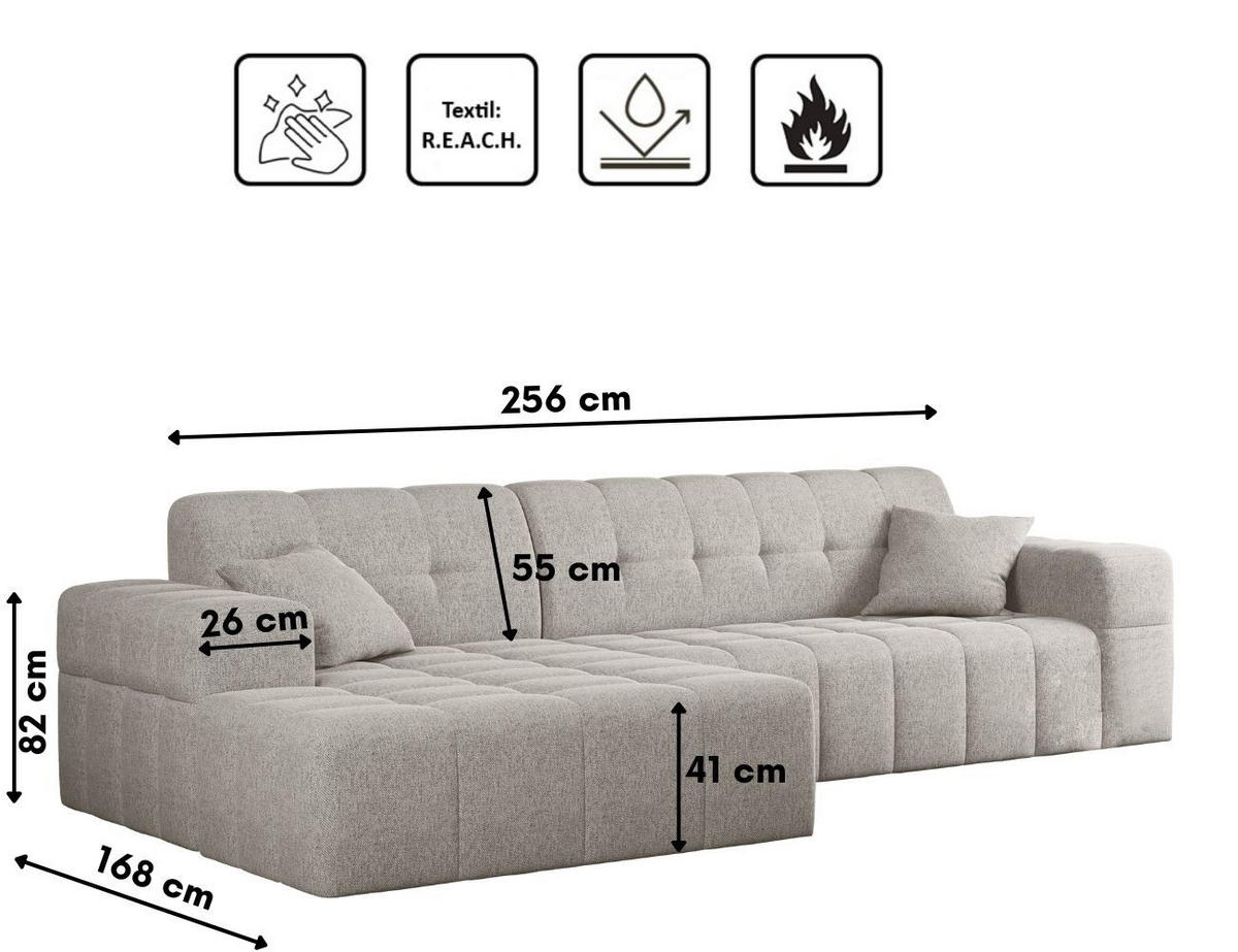 ECKSOFA L-Form NIMES Stoff Verita Beige Links - Beige, Holz (168/256cm) - Kaiser Möbel