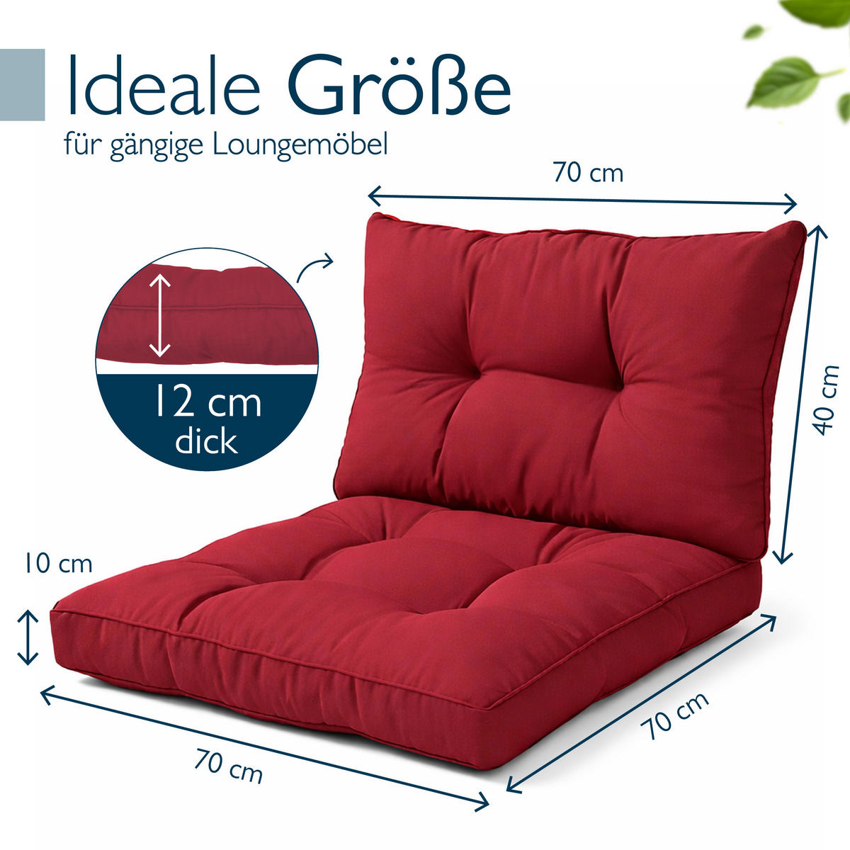 LOUNGEKISSEN Xluna Sitz 70x70x10cm mit Rücken 70x40x12cm Rot (2tlg) - Rot, Textil (70/70cm) - Beautissu 