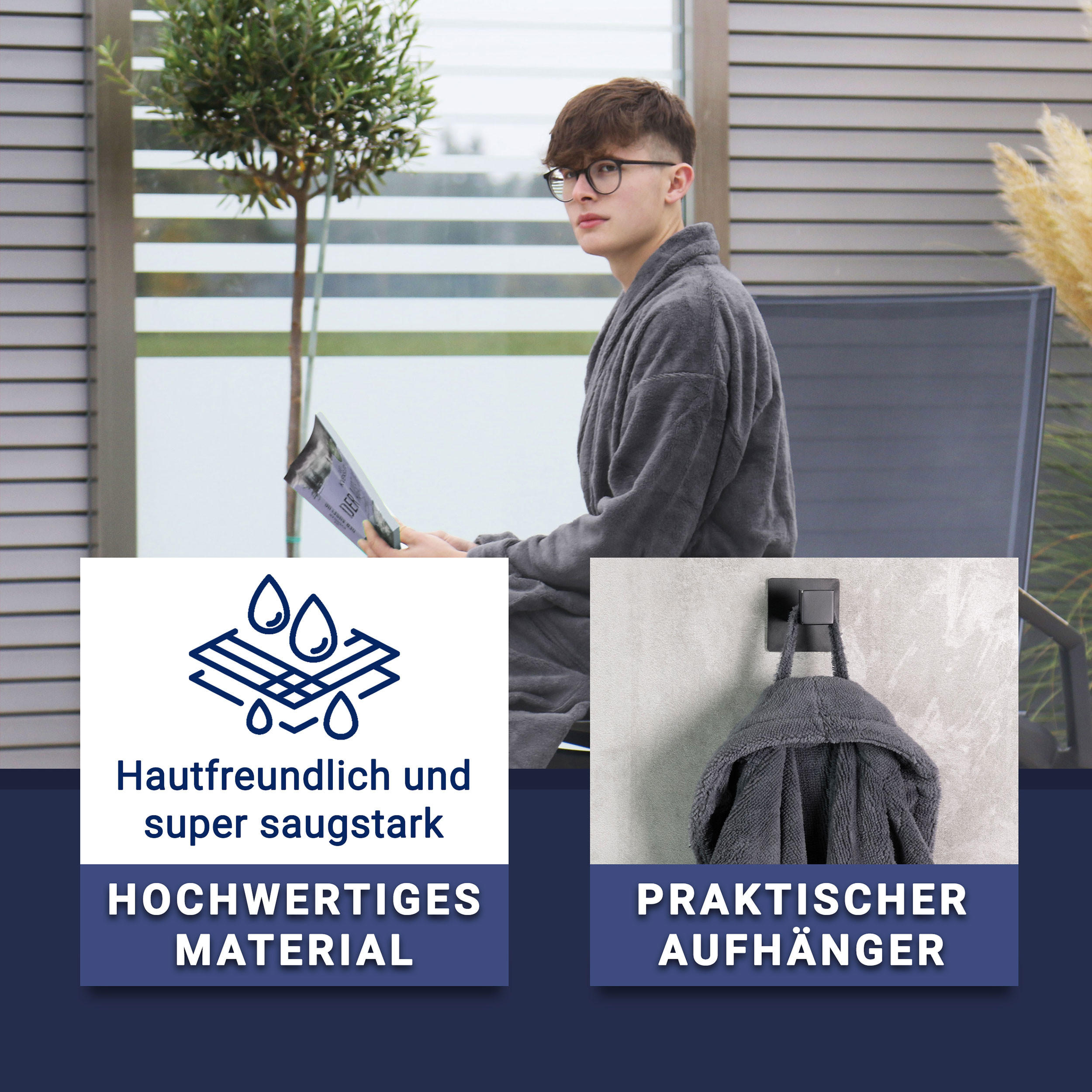 Thumbnail - Zollner Bademantel,, Graphit, Textil, unisex, Oeko-Tex® Standard 100, Badtextilien, Bademäntel