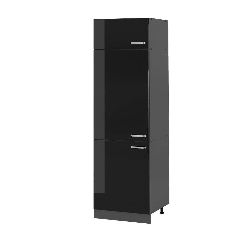 KÜHLUMBAUSCHRANK R-Line Schwarz Hochglanz 60 cm - Schwarz Hochglanz/Anthrazit, Holzwerkstoff (60/206.8/57.2cm) - Vicco