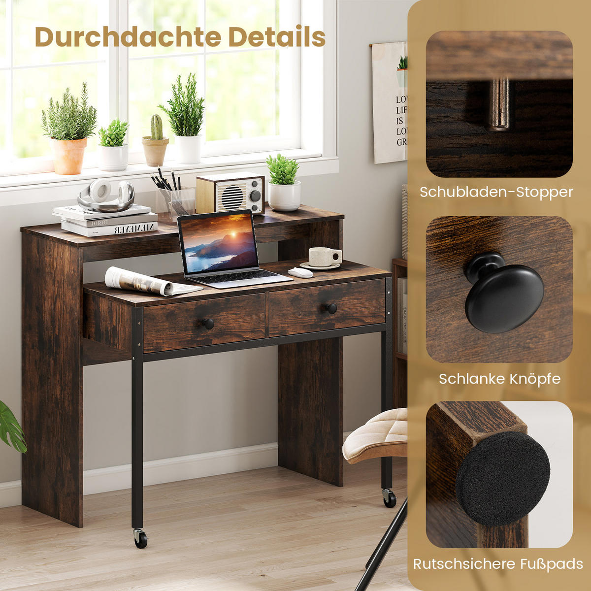COMPUTERTISCH Braun - Braun, Holzwerkstoff (63/100/88cm) - COSTWAY