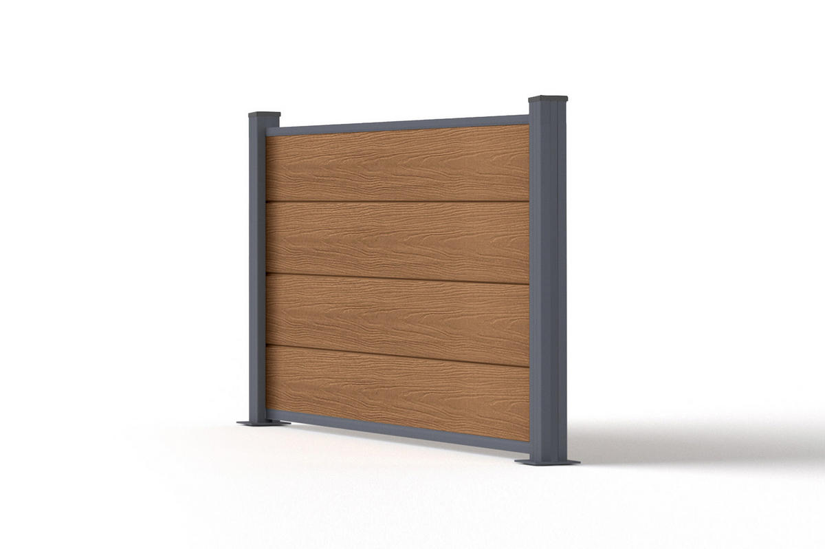 VERBUNDZAUN 2 m STOCKHORN H. 90 cm auf Fundamentplatte, Teak - Braun, Holzwerkstoff (200/90cm) - Casanoov