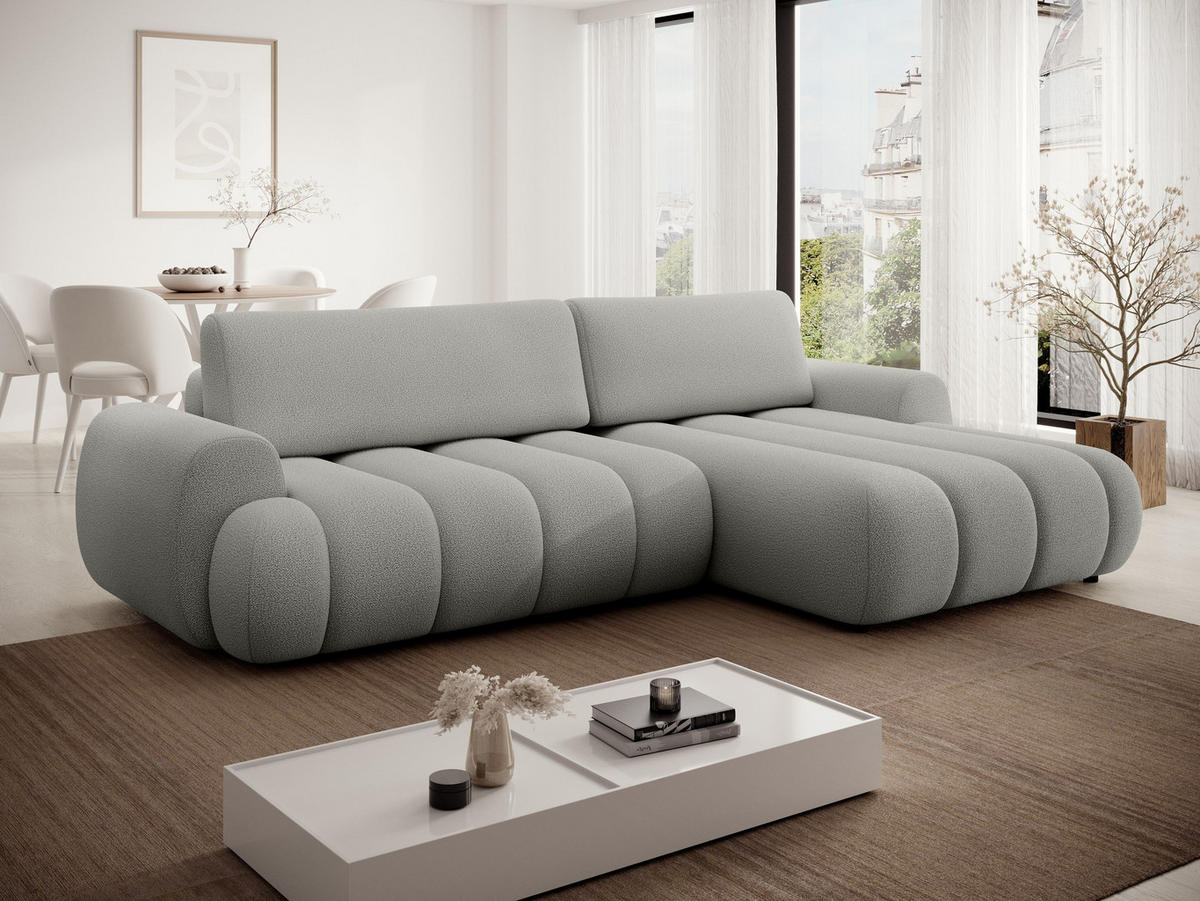 ECKSOFA SITO Grau Geflochtener Stoff mit Schlaffunktion - Grau, Holz (272/168cm) - MASSENO