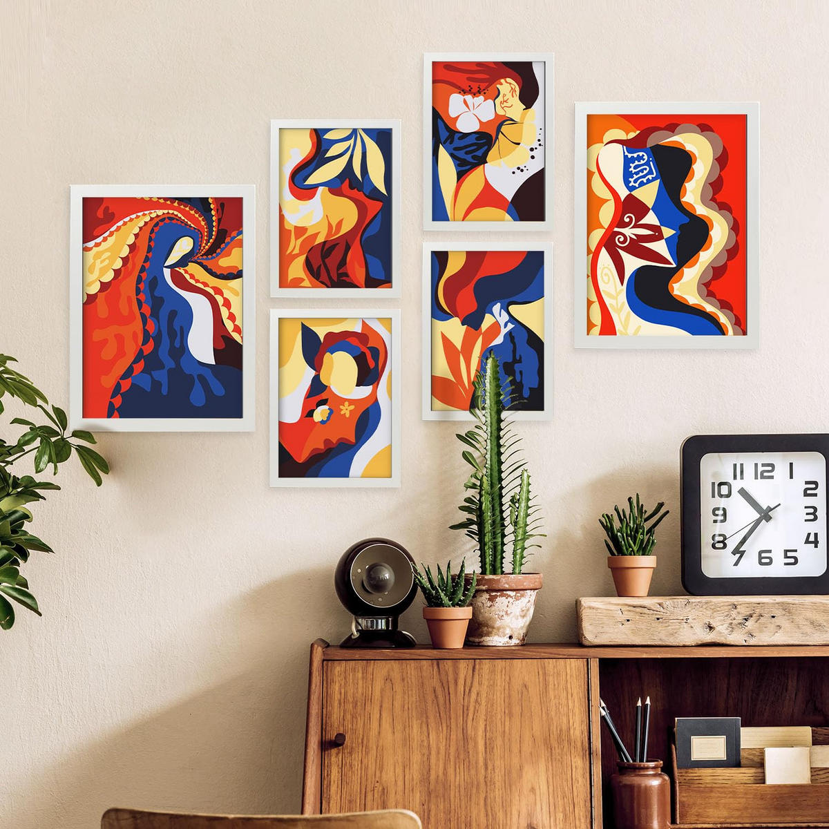 POSTER Set Mit 6 Rococo Arts 2 In Weibliche Zusammenfassung Ästhetische Dekorative Gemälde Für Ihr Wohnzimmer Zuhause A3 & A4 Weißer Rahmen - Weiß, Papier (29/3cm) - Nacnic