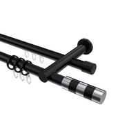 RUNDROHR-INNENLAUF-GARDINENSTANGEN-SET Platon Mavell 120 cm, 2-läufig, 20 mm Ø Schwarz - Chromfarben/Schwarz, Metall (120cm) - INTERDECO