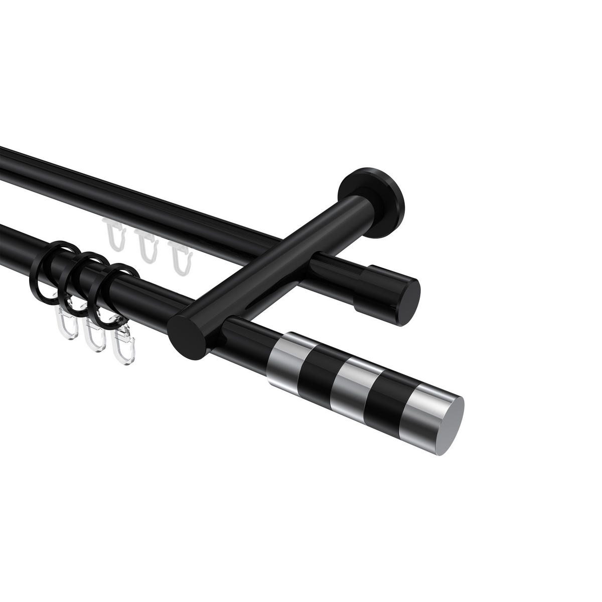RUNDROHR-INNENLAUF-GARDINENSTANGEN-SET Platon Mavell 120 cm, 2-läufig, 20 mm Ø Schwarz - Chromfarben/Schwarz, Metall (120cm) - INTERDECO